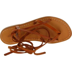 Women's brown leather flat strappy sandals handmade in Italy