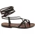 Dark brown leather flat strappy sandals handmade in Italy