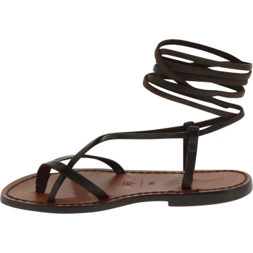 Spartiates haute femme fait en Italie en cuir véritable marron foncé