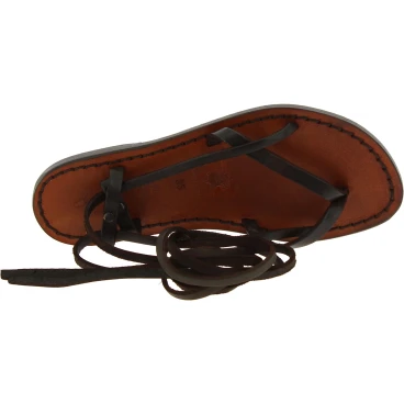 Dark brown leather flat strappy sandals handmade in Italy