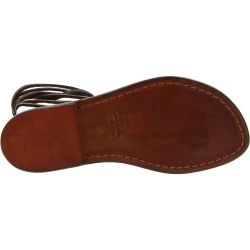 Dark brown leather flat strappy sandals handmade in Italy