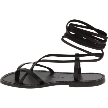 Black strappy flat sandals for women handmade in Italy