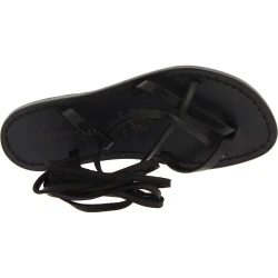 Spartiate femme cuir véritable noir fait main en Italie