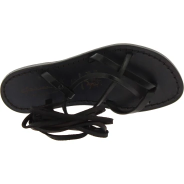 Black strappy flat sandals for women handmade in Italy