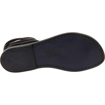 Black strappy flat sandals for women handmade in Italy