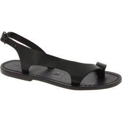 Sandalias de piel negro para mujeres hecho a mano en Italia