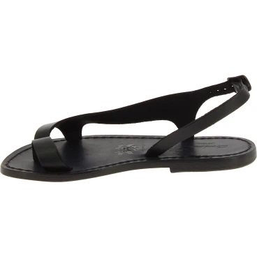Black leather thong sandals for women Handmade in Italy