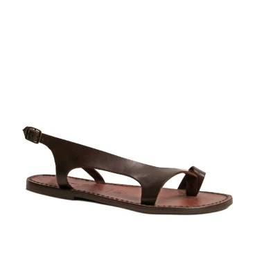 Riemchen-Sandalen für Damen aus braunem Leder in Italien von Hand gefertigt
