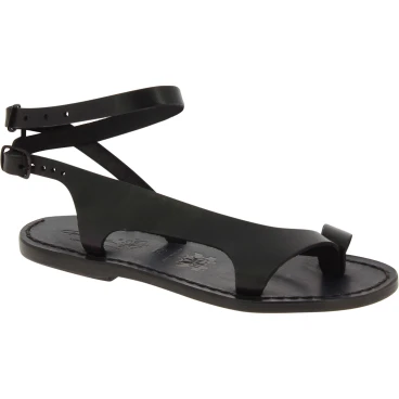 Black leather thong sandals for women Handmade in Italy