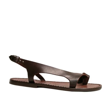 Riemchen-Sandalen für Damen aus braunem Leder in Italien von Hand gefertigt