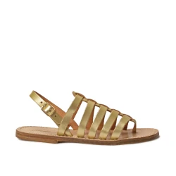 Goldene flache Sandalen aus echtem Leder Hand gefertigt in Italien