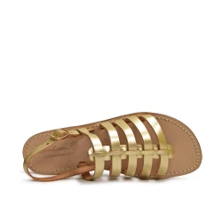 Oro sandalias planas en cuero hecho a mano en Italia