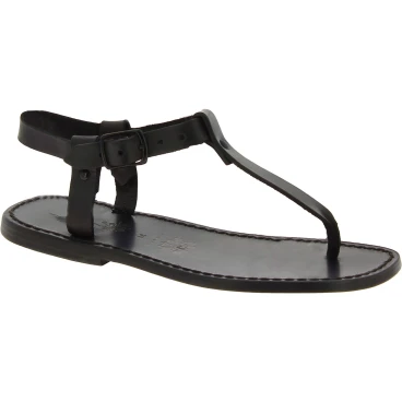 Flipflop männer aus schwarzen Leder in Italien von Handgefertigt