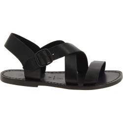 Sandali alla francescana donna in pelle nera artigianali