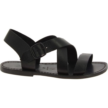 Sandalias en cuero negro para mujer hechos a mano en Italia