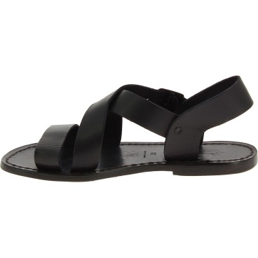 Sandalias en cuero negro para mujer hechos a mano en Italia