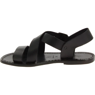 Schwarze Franziskaner-Ledersandalen für Damen in Italien von Handgefertigt