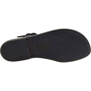 Sandalias en cuero negro para mujer hechos a mano en Italia