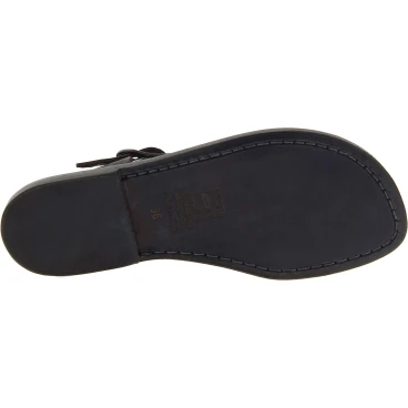 Schwarze Franziskaner-Ledersandalen für Damen in Italien von Handgefertigt