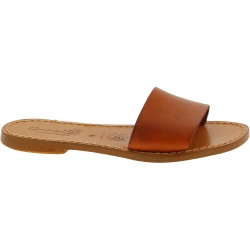 Women's leather slide sandals in tan leather handmade