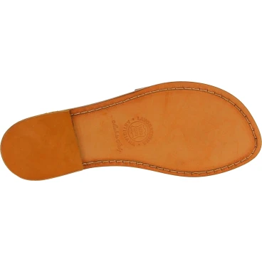Women's leather slide sandals in tan leather handmade