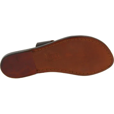 Women's leather slide sandals in dark brown leather handmade