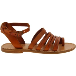 Women's thong sandals in tan leather handmade in Italy