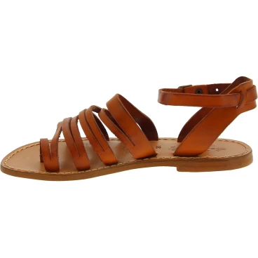 Damen-Riemchen-Sandalen aus Lederfarbig Leder in Italien von Handgefertigt