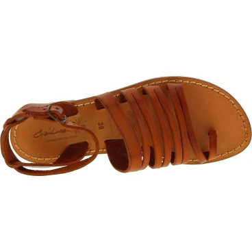Damen-Riemchen-Sandalen aus Lederfarbig Leder in Italien von Handgefertigt