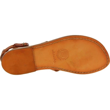 Damen-Riemchen-Sandalen aus Lederfarbig Leder in Italien von Handgefertigt