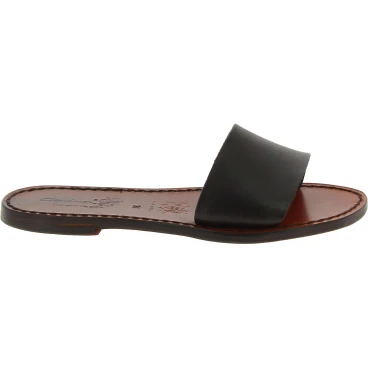 Zapatillas romanas de cuero marron oscuro para mujer hecho a mano