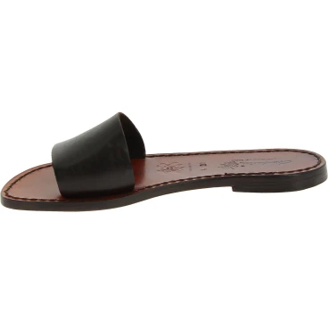 Zapatillas romanas de cuero marron oscuro para mujer hecho a mano