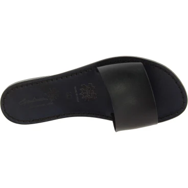 Zapatillas romanas de cuero negro para mujer hecho a mano