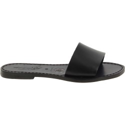 Zapatillas romanas de cuero negro para mujer hecho a mano