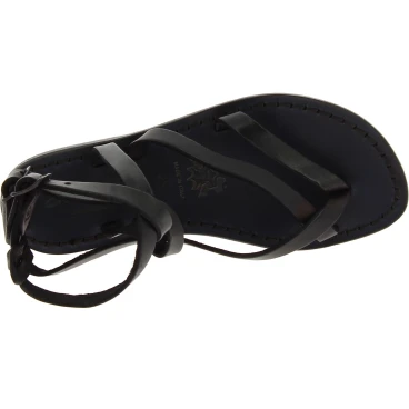 Handmade women's flat sandals in black leather
