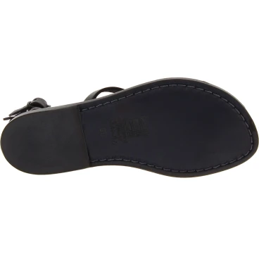 Flache Handgefertigte Damen-Sandalen mit Riemchen aus Schwarzen Leder