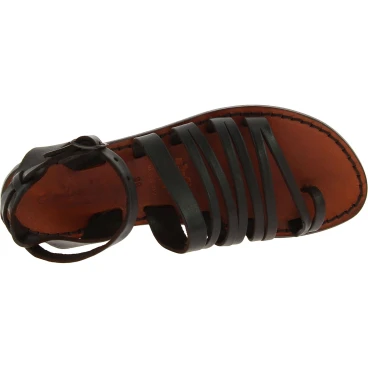 Women's thong sandals in dark brown leather handmade in Italy