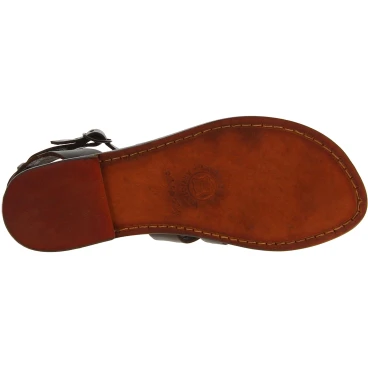 Women's thong sandals in dark brown leather handmade in Italy