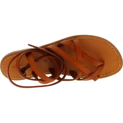 Women's tan leather strappy sandals handmade in Italy