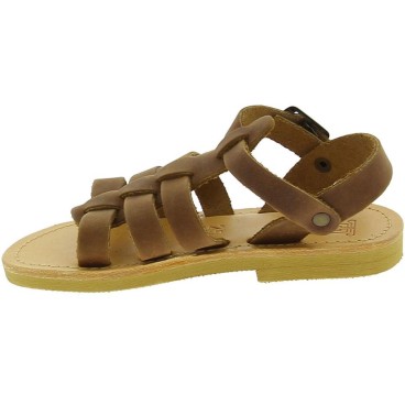 Attica Persephone Sandali gladiatore da bambino in pelle nubuck marrone chiusura con fibbia