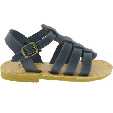 Attica Persephone child gladiator sandals in brown nubuck with buckle closure handmade in Greece