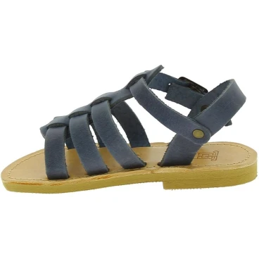 Attica Persephone child gladiator sandals in brown nubuck with buckle closure handmade in Greece