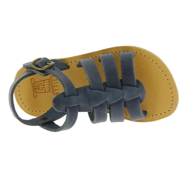 Attica Persephone child gladiator sandals in brown nubuck with buckle closure handmade in Greece