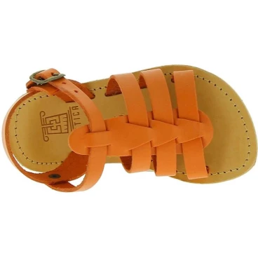 Attica Persephone child gladiator sandals in brown nubuck with buckle closure handmade in Greece