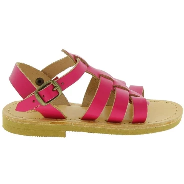 Attica Persephone child gladiator sandals in brown nubuck with buckle closure handmade in Greece