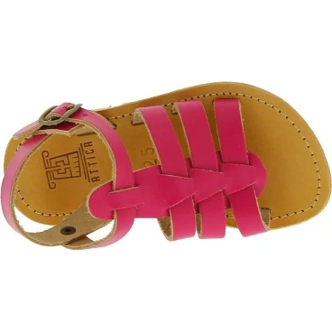 Attica Persephone child gladiator sandals in brown nubuck with buckle closure handmade in Greece