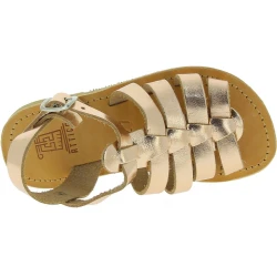 Attica Persephone Sandali gladiatore da bambina in pelle di vitello laminata oro rosa chiusura con fibbia
