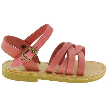 Attica Persephone Sandali gladiatore da bambino in pelle nubuck marrone chiusura con fibbia