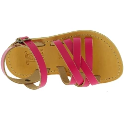 Girl's braided sandals in fuchsia calf leather with buckle closure