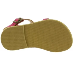 Girl's braided sandals in fuchsia calf leather with buckle closure